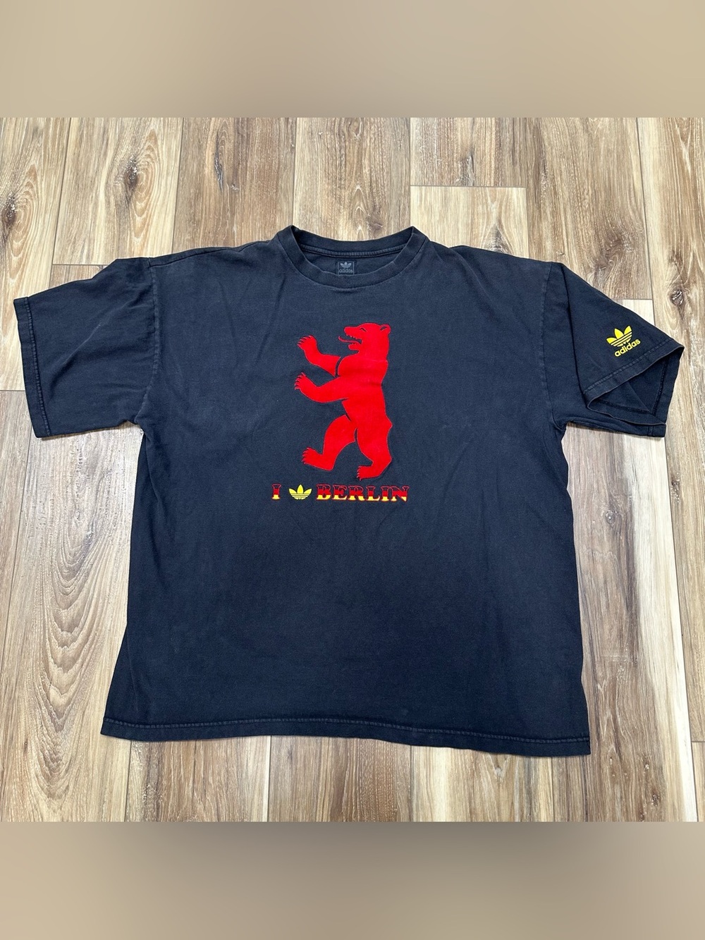 Vintage 90s Adidas I Heart Berlin Bear Trefoil Shirt, Black, XL
